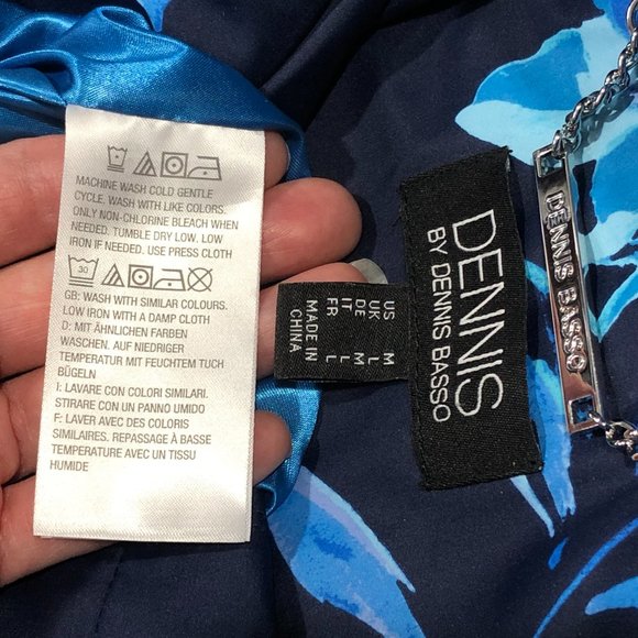 Dennis Basso M Navy Floral Removable Hood Water Resistant Zip Front Jacket/Coat - Picture 8 of 11